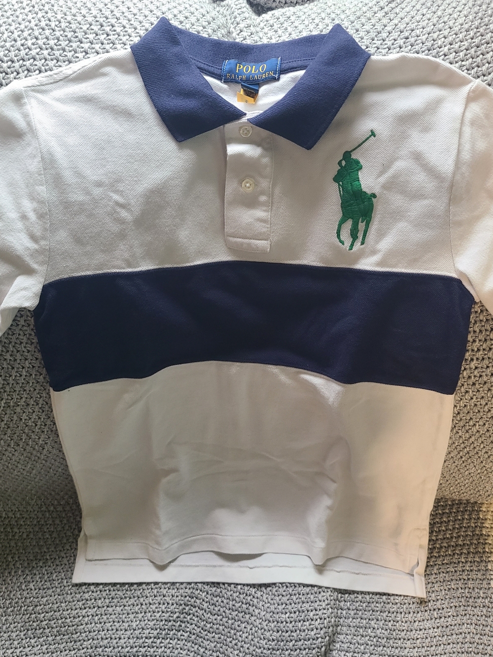 Polo by Ralph Lauren Kids White & Navy Polo Shirt with Green Logo